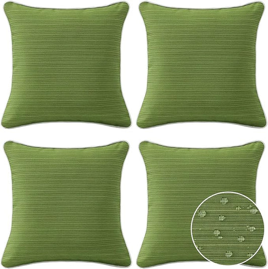 Decorative Outdoor Water Repellent Throw Pillows with Inserts, Set of 4, 16" x16" Pillows for Patio, Backyard, Bed, Couch, and Patio Furniture, Lawn Green