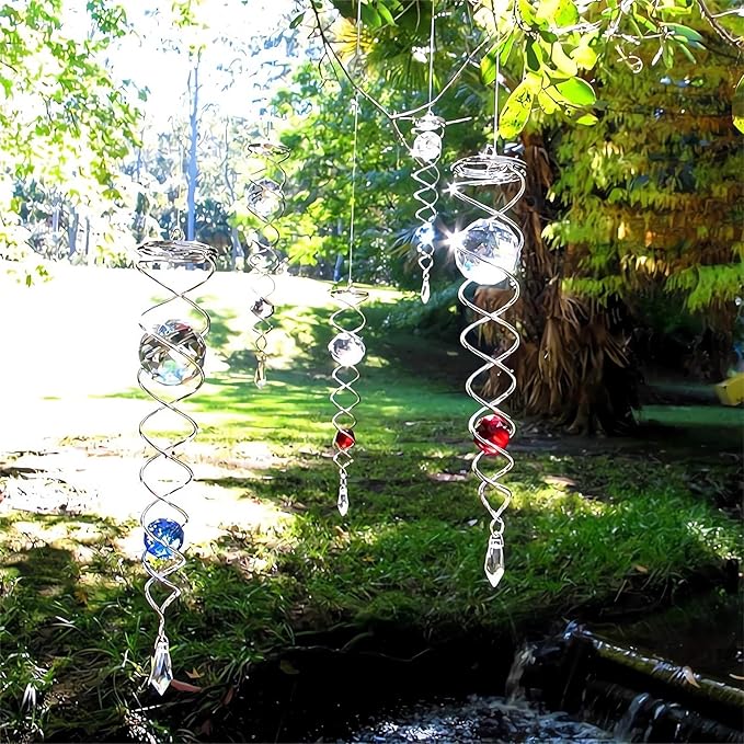 Decorative Spiral - 2024 New Gazing Ball Spiral Tail Wind Spinner Stabilizer, Spinfinity Designs Hanging Kinetic Wind Spinners Decorative Spiral Crystal Sun Catchers Rainbow Maker (Green, 9in)