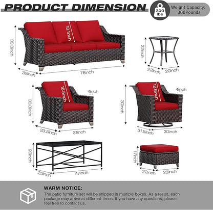 Joyside Wicker Patio Furniture Sets, 5 Pieces Upgraded Large Size Outdoor Furniture with Swivel Rocking Patio Chairs, Outdoor Ottoman and Side Table, Thick Cushions, Wide Armrest