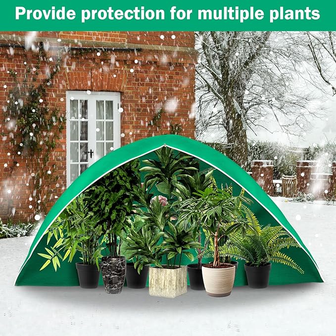 2 Pcs Plant Covers Freeze Protection Extra Large Frost Cloth Plant Covers with Zipper Drawstring Winter Cold Weather Frost Blankets for Outdoor Palm Fruit Tree and Shrubs (10 x 10 ft,Green)
