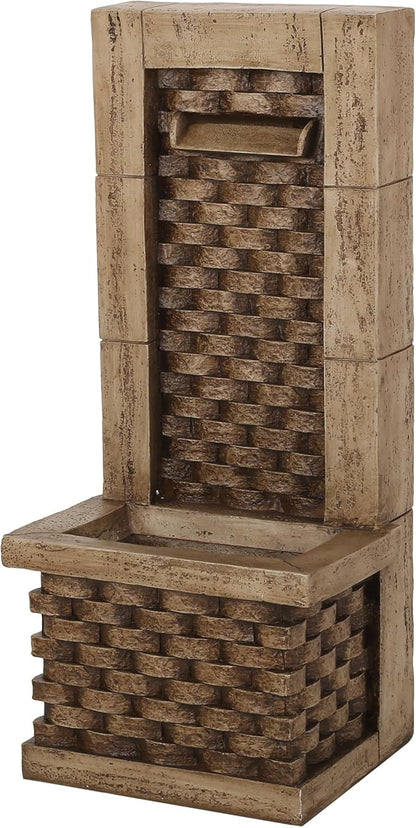 Merax 35.25" High Wall Tower Fountain,Weather-Resistant Outdoor Fountain with LED Lights, Light Brown Faux Stone, Garden Fountain for Patio, Yard, or Entryway