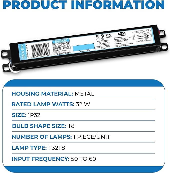 OHLECTRIC Replacement for ICN1P32-SC 1 Lamp - T8 Fluorescent Ballast, Electronic Ballast Replacement 120-277 Volt, Instant Start - Standard and Energy Efficient Ballasts - UL Approved