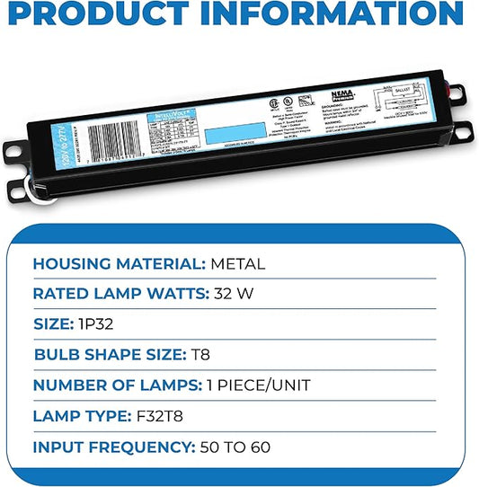 OHLECTRIC Replacement for ICN1P32-SC 1 Lamp - T8 Fluorescent Ballast, Electronic Ballast Replacement 120-277 Volt, Instant Start - Standard and Energy Efficient Ballasts - UL Approved