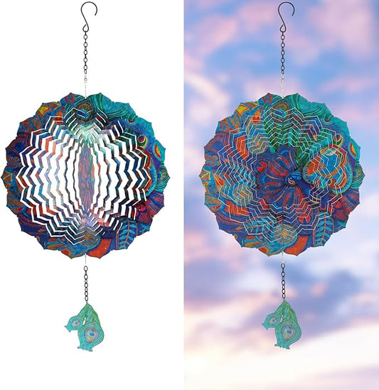 Peacock Hanging Wind Spinner Outdoor - Peacock Gifts for Mom Women Grandma, Metal 12-Inch 3D Laser Cut Metal Kinetic Wind Spinners Clearance Waterproof for Yard Patio Garden Art/Indoor Decor