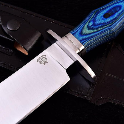 Survival Hunting Knife with Sheath, Handmade 15-inch Full Tang D2 Fixed Blade Tactical Bowie Knife for Camping, Outdoor, Bushcraft with Solid Engineered Wood Handle,Gift for BF/MEN (Blue)