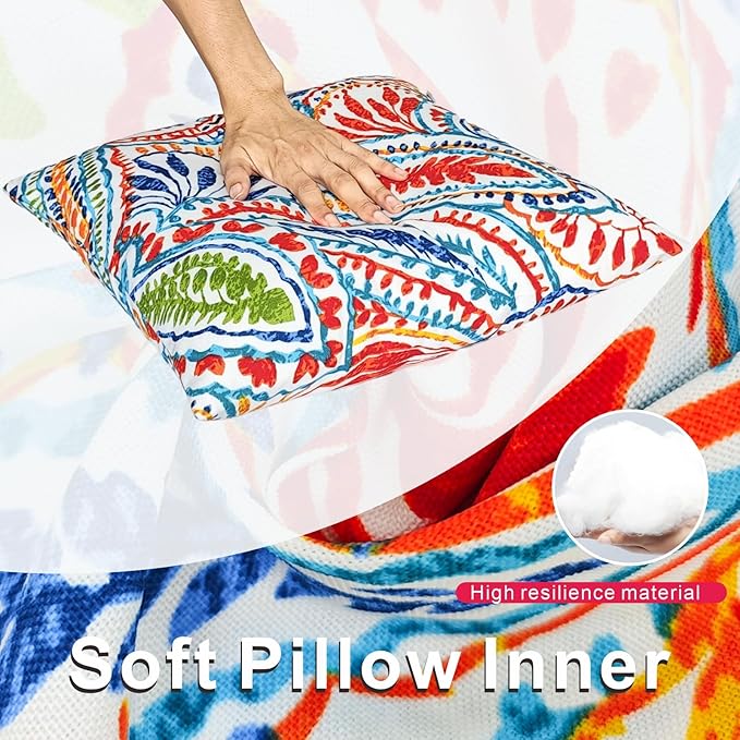 JMGBird 18×18 Inch Outdoor Lumbar Pillows Pack of 2 Colors Waterproof Throw Pillows with Insert Rectangular Decorative Garden Cushion for Home Furniture Patio Coach Sofa
