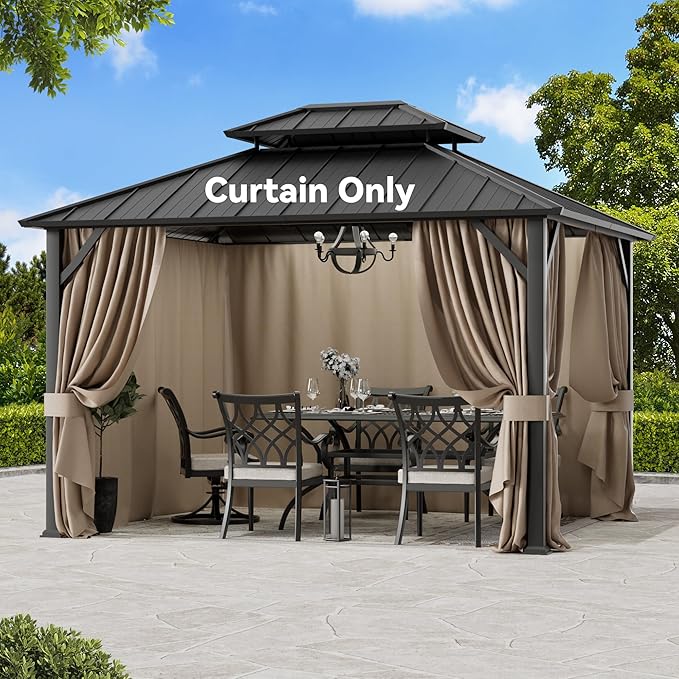 Gazebo Curtain Replacement Universal 4-Panel Sidewalls 10' x 12', Outdoor Gazebo Privacy Curtains with Zipper, Replacement for Outdoor, Patio Canopy, Garden and Backyard (Curtain Only)