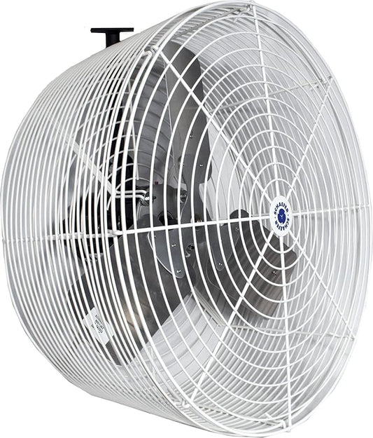 Schaefer VK24 Versa-Kool Deep Guard Greenhouse Air Circulation Fan - 24”HAF Wall Mount Fan w/T-shape Mount - Made in USA - 1/2 HP, 7860CFM - White