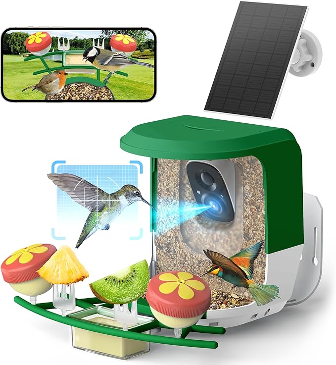 Smart Bird Feeder with Camera Solar Powered - 2K HD Live Video Camera AI Identify Birds, Visible Window Auto Capture& Motion Detection -Instant Arrival Alerts, Birds Lover Gifts