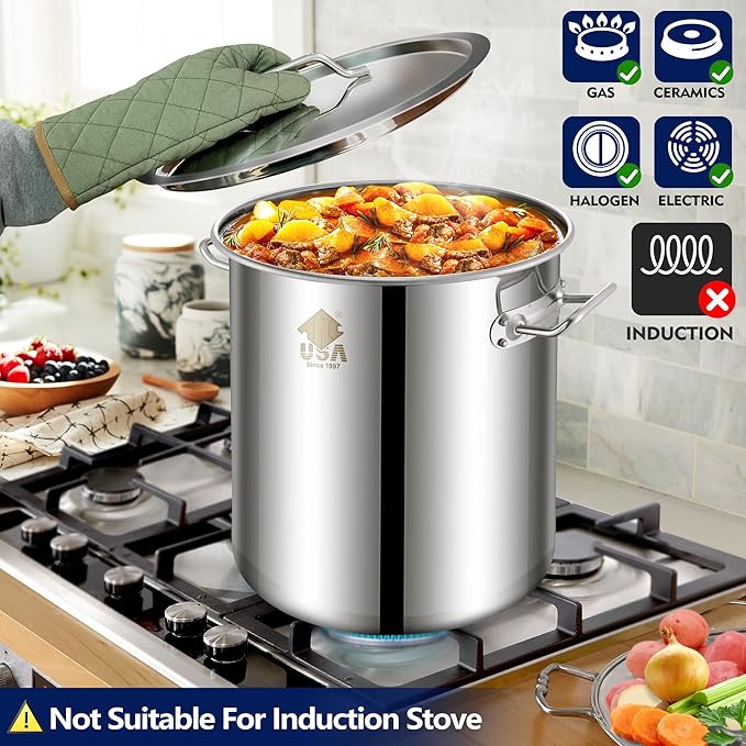 ARC 40QT Stainless Steel Stockpot With 200,000BTU Propane Burner, Seafood Boil Pot and Burner with Basket and Steamer Rack, Cookware for Crawfish Crab Shrimp Lobster Boil, Turkey Fryer, Tamale Steamer