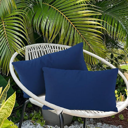 idee-home Outdoor Pillows with Inserts Included, Patio Outside Lumbar Pillows Waterproof Set of 2, 12 x 20 inch Navy Blue