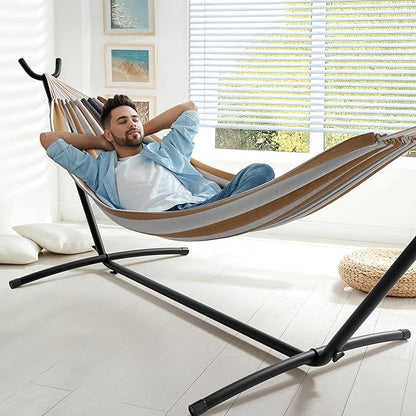 Sorbus 2-Person Hammock with Stand – 60" Cotton Blend Bed, Heavy Duty 450lbs Capacity, Portable with Carrying Case – for Garden, Patio, Outdoor, Camping, Gifts – Washable
