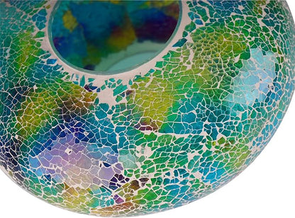 Mosaic Bird Feeder - Outdoor Fly Through Wild Hanging Bird Feeders with Mosaic Glass Design, 9 Inch, Blue