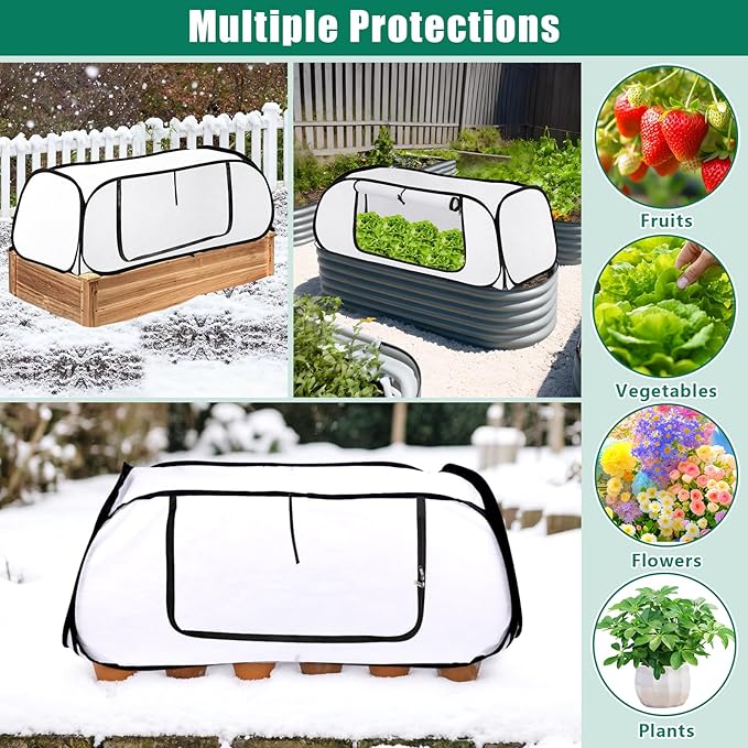 ANGAR 2Pack Pop Up Winter Garden Covers for Raised Beds, 45" x 22" x 16"Plant Covers Freeze Protection, Garden Rows Greenhouse Raised Bed Cover for Seedlings Vegetable Fruits Rows, Includes 16 Stakes