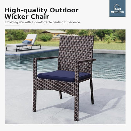 MFSTUDIO Outdoor Dining Sets for 8, 9 Pieces Patio Dining Furniture, 74’’ Rectangular Table Set and Chairs, Acacia Wood Top & Rattan and Metal Frame, Outdoor Patio Modern Furniture