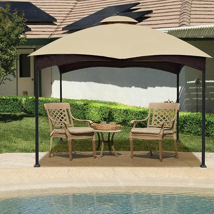 Hugline Outdoor Replacement Canopy Top Double Tier Gazebo Roof Cover for Lowe's Allen Roth 10x12 Gazebo #GF-12S004B-1 (Beige)