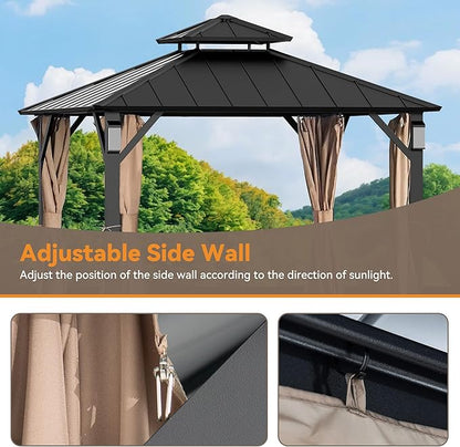 Gazebo Curtain Replacement Universal 4-Panel Sidewalls 10' x 10', Outdoor Gazebo Privacy Curtains with Zipper, Replacement for Outdoor, Patio Canopy, Garden and Backyard (Curtain Only)