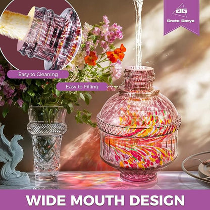 Hand Blown Glass Hummingbird Feeders for Outdoors, 25 Ounces Wild Bird Nectar Feeder with Perch & 5 Flower Feeding Ports Leak Proof Hanging for Garden Backyard Decor, Gifts for Women Mom, Purple