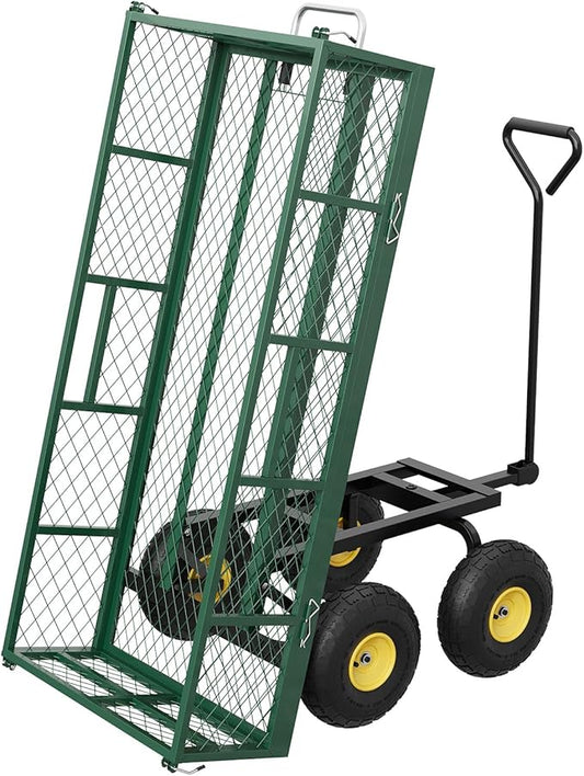GarveeLife 900 LBS Garden Dump Cart with Removable Sidewalls, Heavy Duty Steel Dump Wagon with 180° Swivel Handle & 10 in Tires, Yard Cart Utility Wheelbarrow for Backyard Farm
