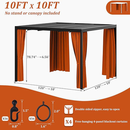 Gazebo Universal Replacement Privacy Curtain,10'×10' Gazebo Outdoor Waterproof Curtains, 4-Panels Sidewall Curtains with Double Zipper for Patio Canopy, Garden and Backyard (Curtain Only)