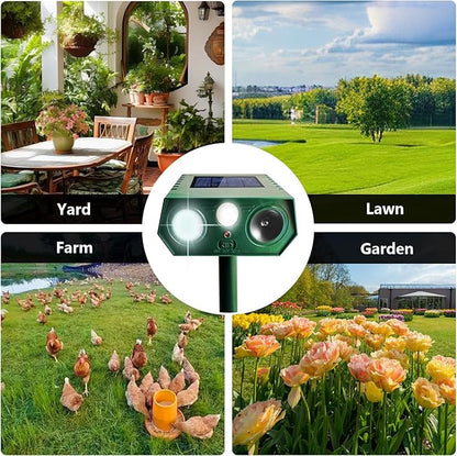 2025 Deer Repellent Devcies Solar Ultrasonic Animal Repellent Outdoor Waterproof Rabbit Repellent with PIR Motion Detection Flash Light for Dog, Cat, Bird, Squirrel, Skunk, Raccoon for Yard (4 Pack)
