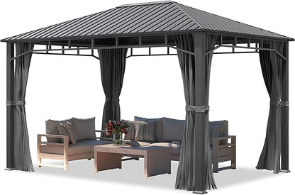 TOOLPORT Hardtop Gazebo 10x13 ft with Steel Roof - 4 Side Panels in Gray - Approx. 3.54x3.54 in Aluminium Poles