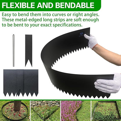 Metal Landscape Edging 6 Pack 40" L x 6" H,Galvanized Bendable Metal Garden Edging,Hammer- in Steel Landscape Edging with a Pair of Gloves and 7 Clips,Black (20 FT Total)