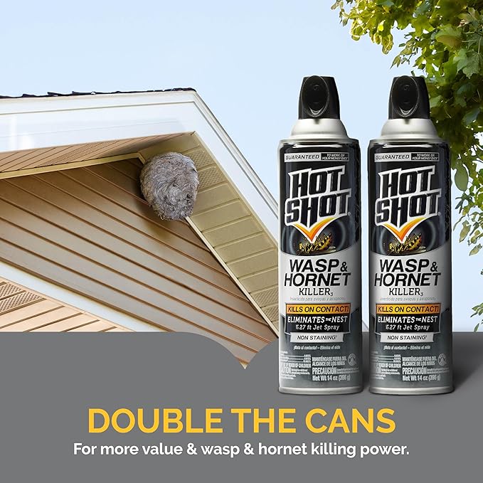 Hot Shot Wasp & Hornet Killer Spray, For Insects Eliminates the Nest, Sprays Up To 27 Feet, 14 fl Ounce, 2 Pack