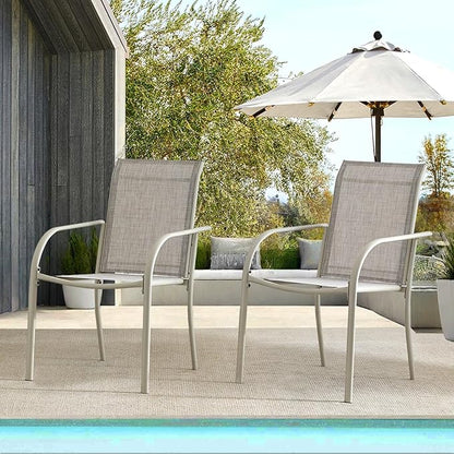 Patio Chairs Set of 2, Outdoor Dining Chairs with Breathable Textilene Fabric, Stackable Patio Chairs for Lawn, Garden, Backyard, Poolside, Grey