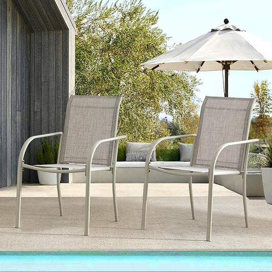 Patio Chairs Set of 2, Outdoor Dining Chairs with Breathable Textilene Fabric, Stackable Patio Chairs for Lawn, Garden, Backyard, Poolside, Grey