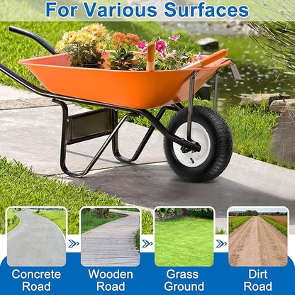 4.80/4.00-8" Wheelbarrow Tubed Tires and Wheels, 16" Universal Fit Pneumatic Tires with 3/4" or 5/8" Bearing, 3"-7" Hub, Adapter Kit Hand Truck Wheels Replacement for Garden Trailer, Wagons, 2 PCS