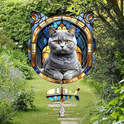 British Shorthair Cat Wind Spinner, British Shorthair Cat Wind Spinner Hanging for Yard and Garden