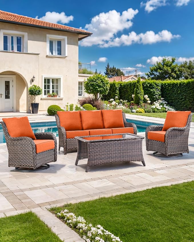 Luxury 22x24/22x25 6-Inch Outdoor Deep Seat Cushions Set of 6 - Comfortable Patio Zipper Chair Cushion for Outside Wicker Dining Rocking Swivel Chairs Loveseat Couch Sectional Sofa - Orange