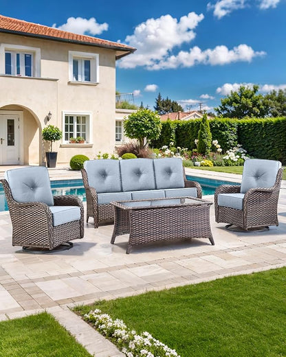 Luxury 22x24/22x25 6-Inch Outdoor Deep Seat Cushions Set of 6 - Comfortable Patio Zipper Chair Cushion for Wicker Wicker Rocking Swivel Chairs Loveseat Couch Sectional Sofa - Baby Blue