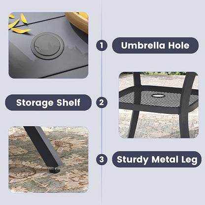 VICLLAX 5 Pieces Outdoor Dining Set, Patio Furniture Set of 4 Patio Swivel Dining Chairs and 41" Patio Round Table with Storage Shelf, Grey Chairs & Dark Grey Tabletop