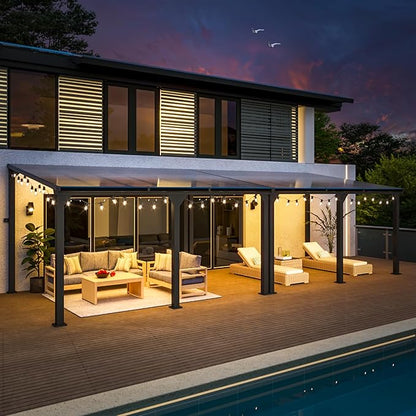 10 * 28FT Pergola,Outdoor Gazebo,Hardtop Lean to Gazebo,Wall Mounted Pergola,Pergolas Gazebos Clearance,Aluminum Frame Pergola,UV Resistant Patio Roof,Patio Awnings for Porch,Lawn,Backyard