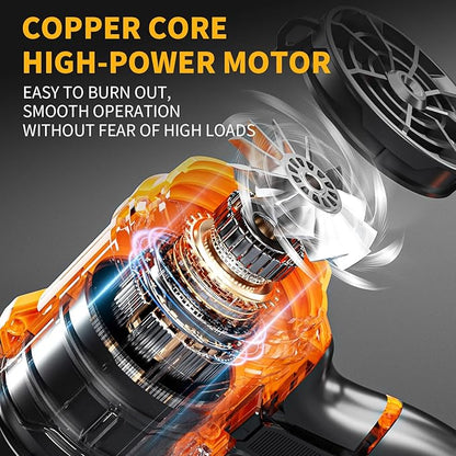 Storm Turbine，Leaf Blower Cordless with 6.0Ah 21V*2 Batteries，Handheld Electric Storm Turbine，Wind Force 13，41m/s，Suitable for Lawn Care, Patio, Leaf Blowing