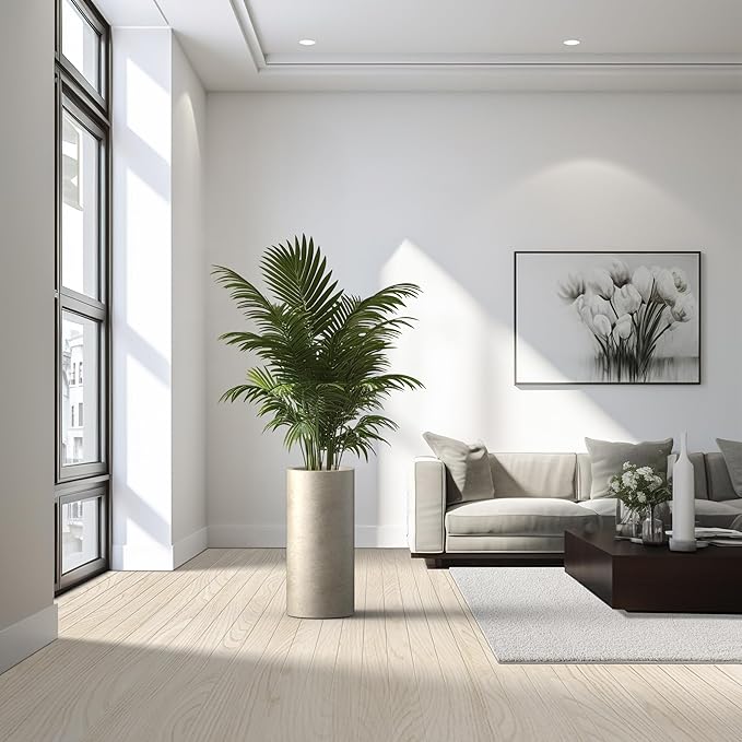 Kante 23.6 Inch Tall Cylindrical Planter, Large Round Plant Pots with Drainage Hole, Made with Concrete, Suitable for Indoor Outdoor Plants, Home Decor, Weathered Concrete