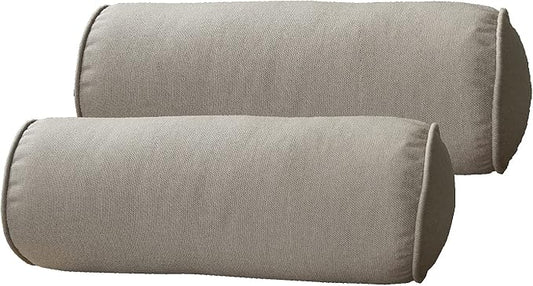 Indoor/Outdoor Bolster Pillows, 16x6 inches Solid Round Lumbar Cylinder Throw Pillows for Outdoor Furnitures, Set of 2, Beige