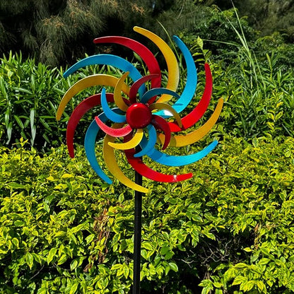 Colorful Kinetic Wind Spinner for Outdoor 13" W Metal Windmill Wind Sculptures with 5 Prong Stake, Easy to Rotate Metal Yard Art for Garden Patio Lawn Backyard Decor