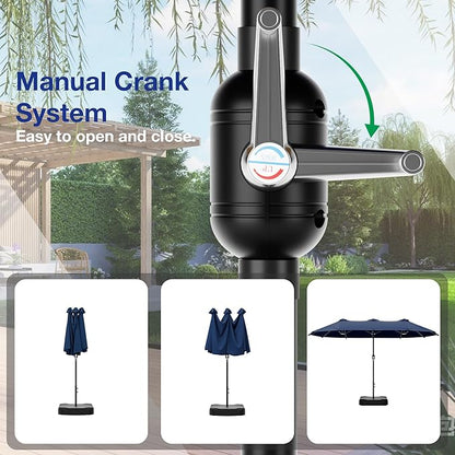 Joyside 15FT Large Patio Umbrella with Base Included, Outdoor Double Sided Umbrella, Rectangle Umbrella with Crank Handle, 12 Sturdy Ribs for Deck, Porch and Pool