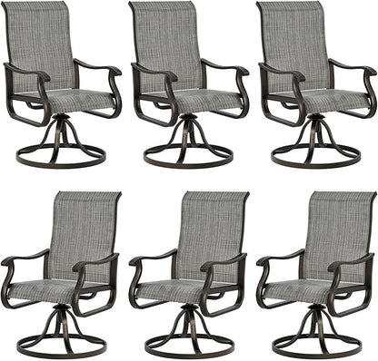 UDPATIO Patio Swivel Dining Chairs Set of 6, Outdoor Dining Chairs High Back with All Weather Breathable Textilene, Metal Rocking Frame for Lawn Garden Backyard, Gray White