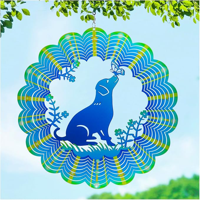 Dog Wind Spinners Labrador Dog Gifts for Women/Men 12 inch 3D Stainless Steel Hanging Wind Spinner Metal Wind Catchers Kinetic Sculpture for Indoor/Outdoor Decor, Yard Art, Garden Decorations