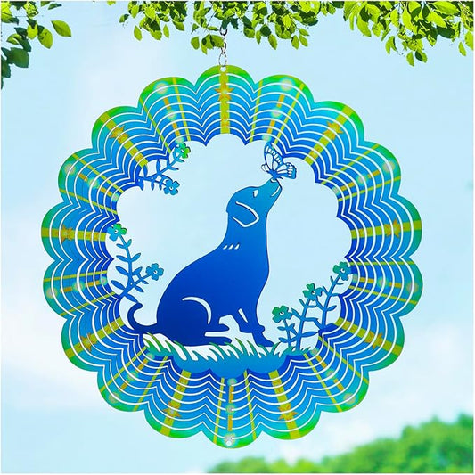 Dog Wind Spinners Labrador Dog Gifts for Women/Men 12 inch 3D Stainless Steel Hanging Wind Spinner Metal Wind Catchers Kinetic Sculpture for Indoor/Outdoor Decor, Yard Art, Garden Decorations