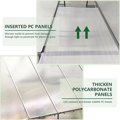 8x12 FT Green House for Outside, Greenhouse for Outdoor, Backyard Green House, Walk-in Garden Greenhouse, Heavy Duty Polycarbonate Greenhouses