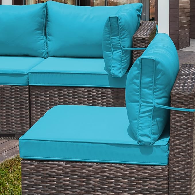 Outdoor Patio Furniture Sets with Propane Fire Pit Table, 10 Pieces Outdoor Furniture Patio Sectional Sofa Conversation Sets w/ETL Approved 43" Gas Outdoor Fire Table & Coffee Table (Turquoise)