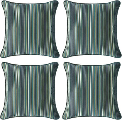 Sunbrella Decorative Outdoor Water Repellent Throw Pillows with Inserts, Set of 4, 18" x18" Pillows for Patio, Backyard, Bed, Couch, and Patio Furniture, Beach Stripe Lagoon