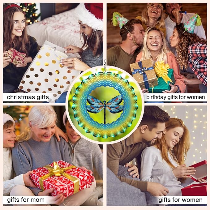 Wind Spinners Outdoor Dragonfly - Birthday Gifts for Women Mom Wife Grandma, Hanging Wind Sculptures Wind Spinners, 12 inch 3D Wind Spinner for Garden Decor for Outside, Garden, Patio, Yard, Outdoor