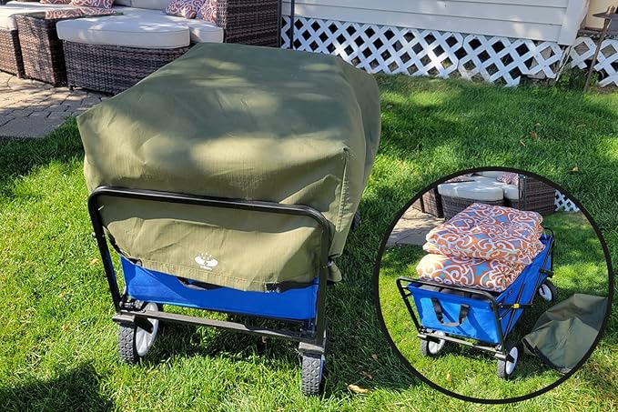 UpBloom - Patent Pending Wagon Liner and Cover with Easy Unloading Handles - Heavy Duty and Waterproof Accessories for Folding Utility Carts, Portable Beach, and Wheelbarrow Styles