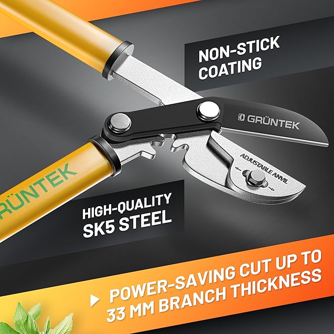GRÜNTEK Anvil Pruning Loppers GRIZZLY, 18.5" – Gear Drive Cutting System, Sharp Heavy Duty Tree Lopping Shears for Green & Dry Wood